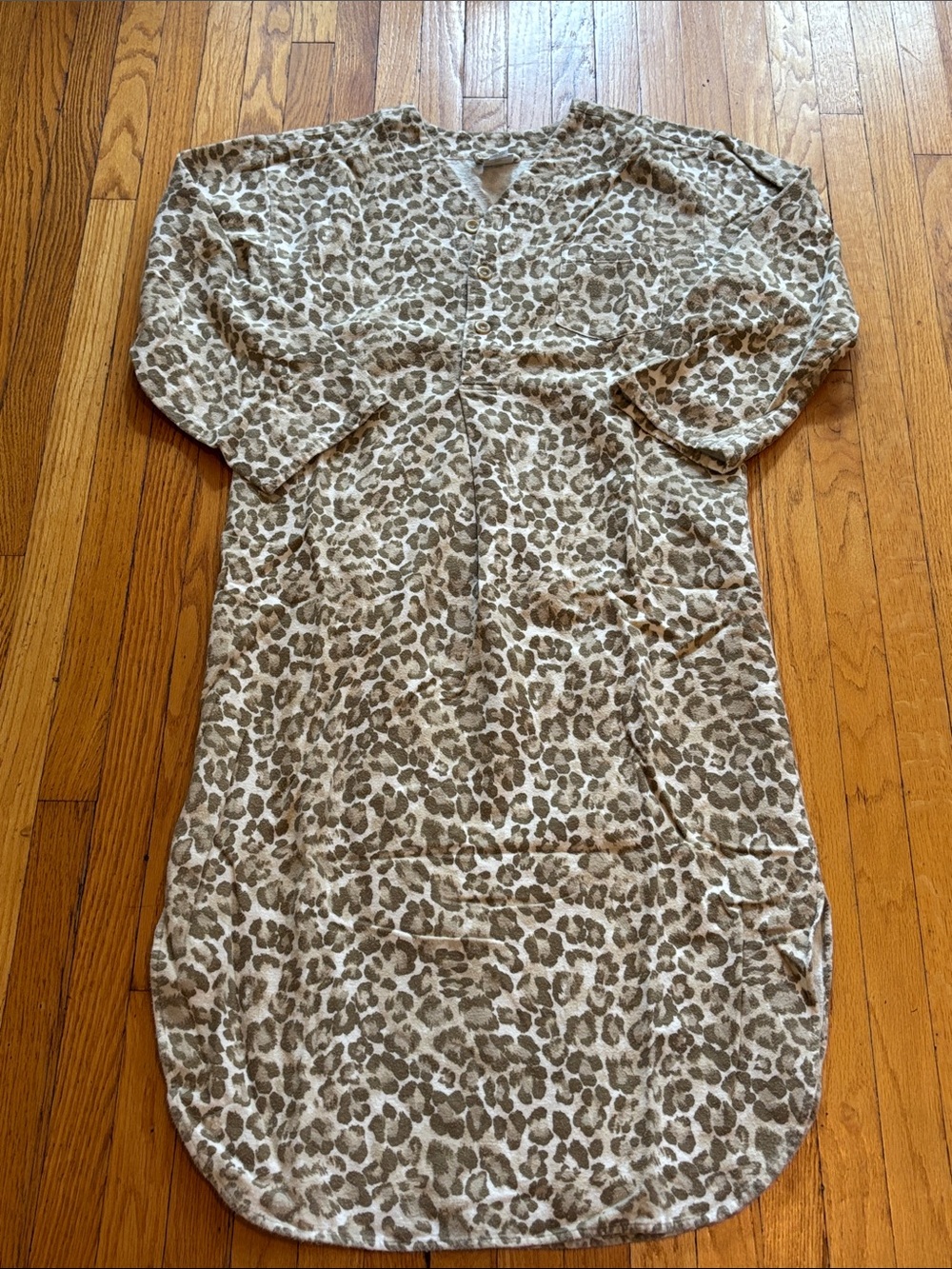 Garnet Hill Flannel Leopard Print Nightgown  Mumu in Taupe and Cream size small